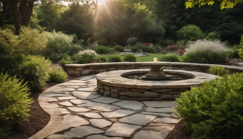 A peaceful garden with a custom engraved memorial stone and a bustling atmosphere, with no humans in the scene. Memorial Gifts for Loss of Husband