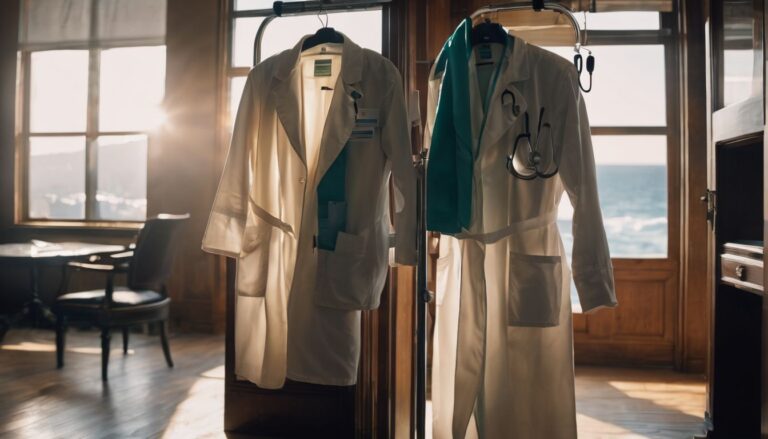 A stethoscope and doctor's coat hang on a chair in a sunlit room, depicting a bustling medical atmosphere. Doctor Retirement Gifts