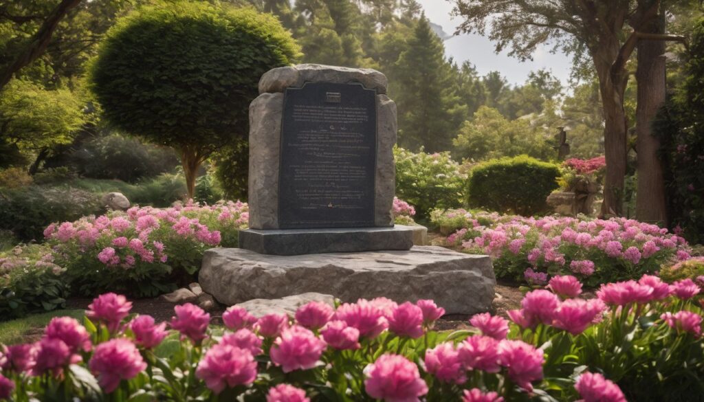 A tranquil garden with a personalized memorial stone surrounded by blooming flowers. Memorial Gifts for Loss of Mother