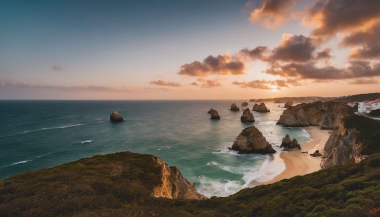 The scenic coastline of Portugal at sunset with no human presence. Best Countries to Retire