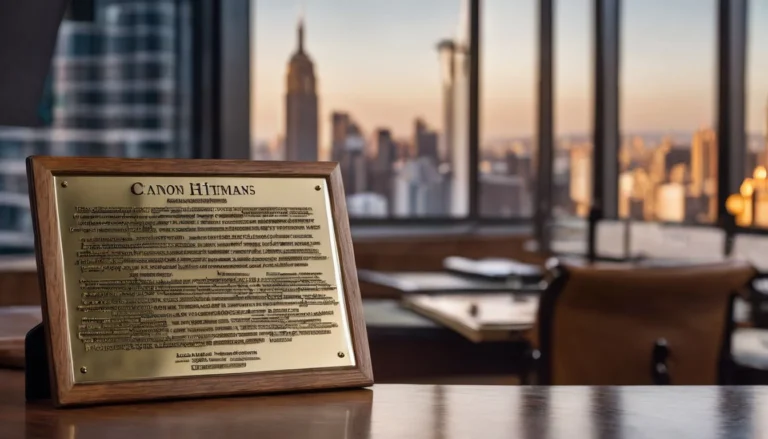 A retirement plaque displayed on a polished desk with a cityscape background.