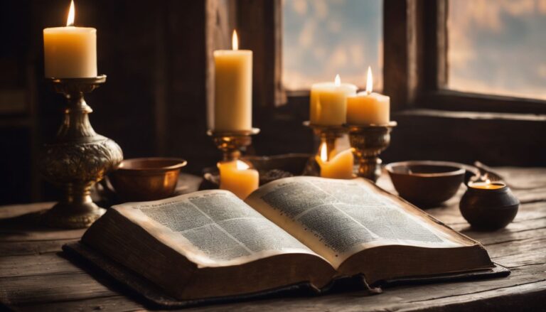 An old leather-bound Bible sitting on a rustic wooden table surrounded by soft candlelight in a well-lit room. Christian Gifts for Men