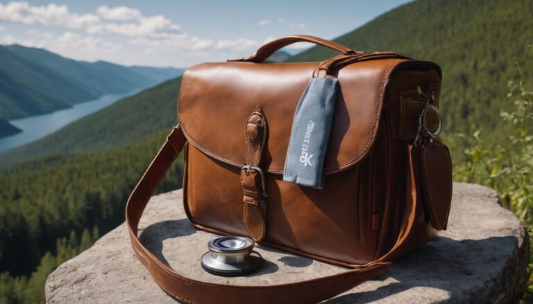 A stethoscope rests on a personalized medical bag in a natural, serene setting. Retirement Gifts for Doctors