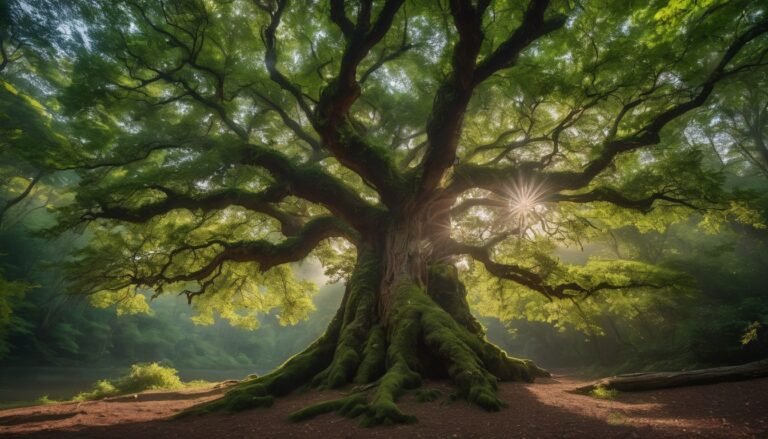 A vibrant oak tree in a peaceful forest scene, captured in stunning detail and clarity. Retirement Analyzer