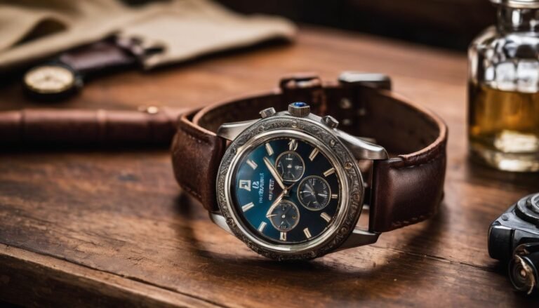 A vintage leather watch is displayed on a rustic wooden dresser in a well-lit and bustling atmosphere. What Is a Good Retirement Gift for a Man