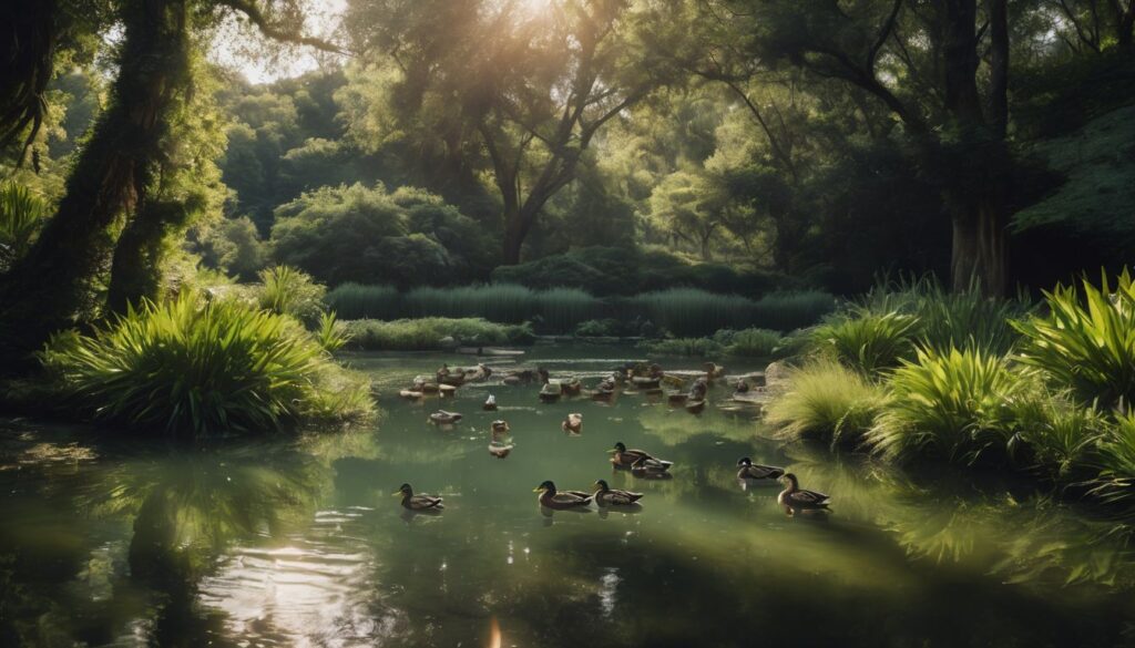 A serene pond with ducks surrounded by lush greenery in a bustling atmosphere. How to Make Money After Retirement