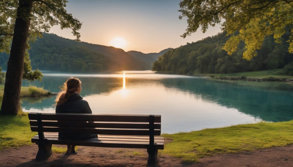 A serene park with an empty bench and a view of the lake. Best Country for a Single Woman to Retire