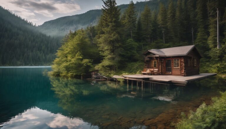 A peaceful lakeside scene with a cozy cabin in a lush forest. Best places for single women to retire