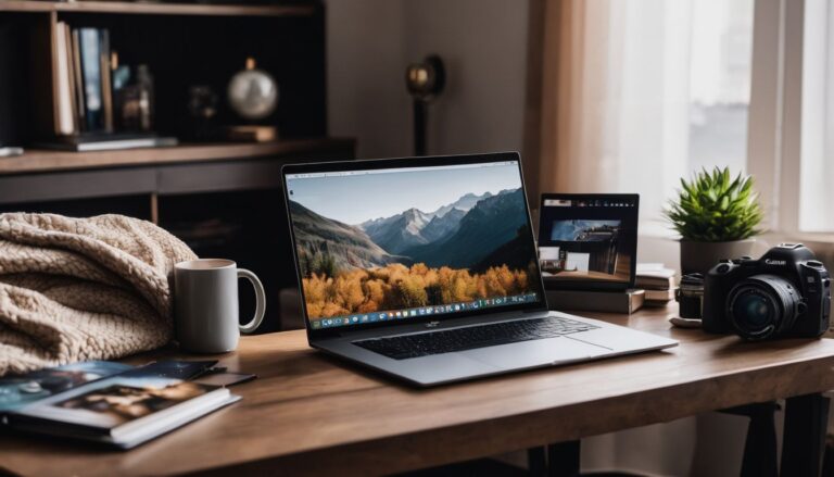 A laptop displaying Zazzle products surrounded by cozy blankets and pillows in a home office setting. Zazzle Affiliate Marketing