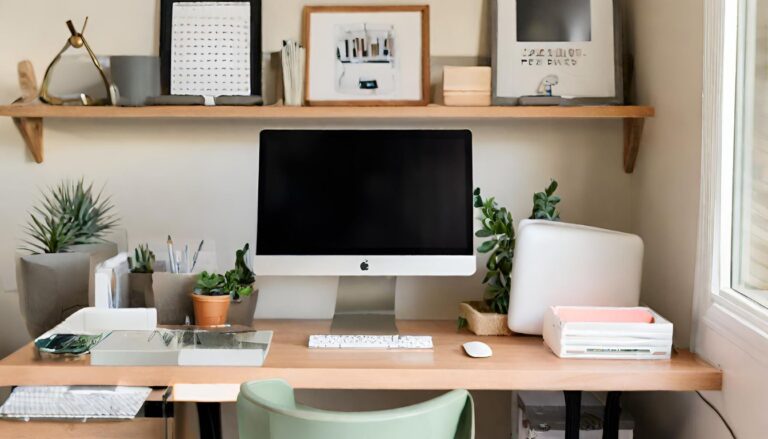 A modern home office setup with a computer screen and a cozy workspace. Fiverr Video Editing